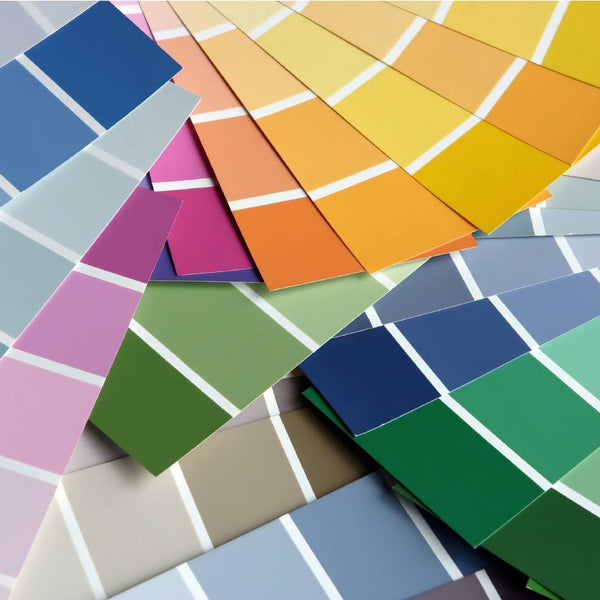 Paint swatches of various colors splayed out at Hoover Paint near Nashville, TN