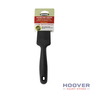 Hyde 1 1/2" paint scraper with 4 edge blade.  The handle's slight curve helps to protect your hand.