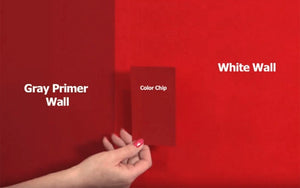 Example of using the Sure-Swatch Primer Decider from Hoover Paint Store to determine if finish coat color would be truer if used over a tinted primer.